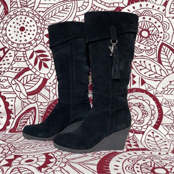 black wedges suede leather boots size 37 - Picture 1 of 9